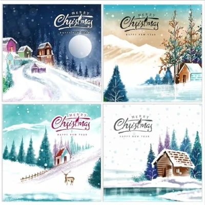 Image of Papa Prints® Christmas Card Packs of 24 (145 x 150 mm) Pack Cards 2024 Assorted Greeting Multipack with Envelopes