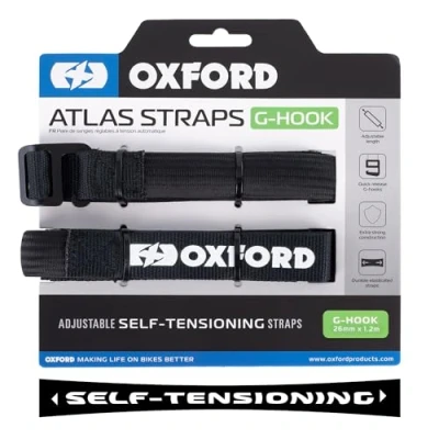 Image of Atlas G Hook (Pair), 26mm x 1.2m, Black. Motorcycle Adjustable Luggage Strap
