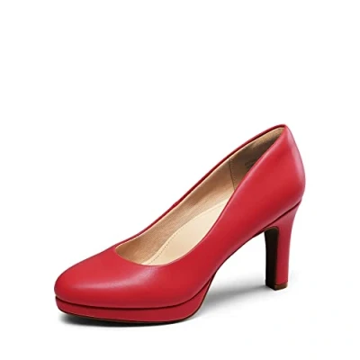 Image of DREAM PAIRS Women&#039;s Close Toe Low Heels Platform Pump Comfortable Office Work Dress Shoes for Women SDPU2365W,Size 6,Red Pu,SDPU2365W