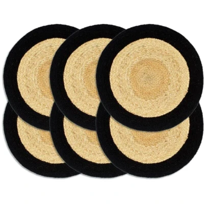 Image of vidaXL Placemats 6 pcs Natural and Black 38 cm Jute Cotton