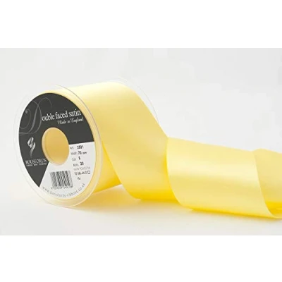 Image of Berisfords Double Faced Satin Ribbon, Lemon, 70 mm Width, 20 metre Length