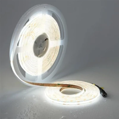 Image of TOPAI 24V COB LED Strip Light 6000K Cool White 10M Waterproof IP65 Outdoor, CRI&gt;93 Super Bright 7000Lm, 384LEDs/M Dotless Uniform Tape for Room Cabinet Home DIY Lighting Projects