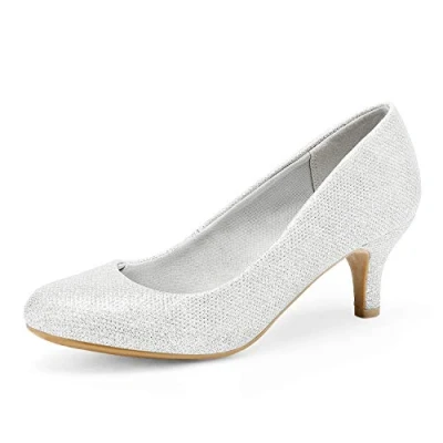 Image of DREAM PAIRS Women&#039;s LUVLY Court Shoes Sandals Bridal Wedding Party Low Heel Pump LUVLY,Size 5,Silver,LUVLY