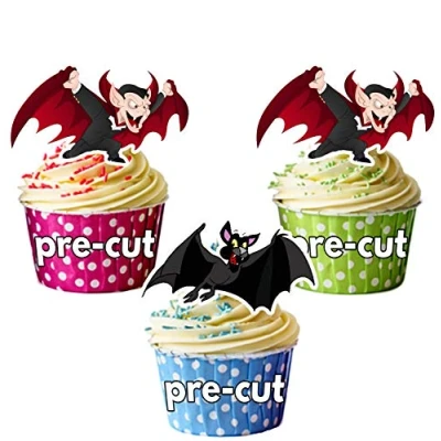 Image of AK Giftshop PRE CUT Halloween Vampire &amp; Bats Edible Cupcake Toppers/Cake Decorations (Pack of 12)