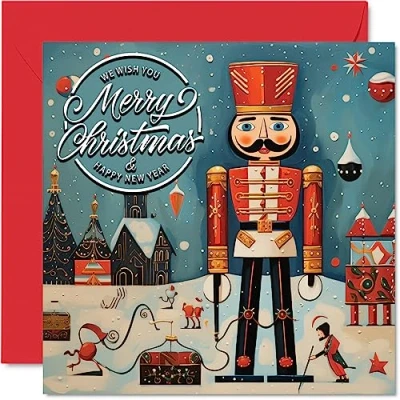 Image of Christmas Cards for Women Men The Nutcracker Merry Xmas Card Sister Brother Cousin Uncle Auntie Mum Dad Nan Grandad, 145mm x Single Greeting Gift