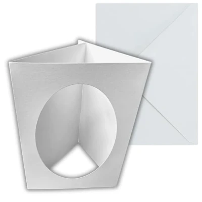 Image of Stella Weds 10 Pack A6 White Oval Aperture Card Blanks &amp; Envelopes, Tri Fold 300gsm for DIY Greeting Cards, Invitations, Photo Display, and Crafting