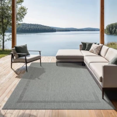 Image of the carpet Mistra Robust Outdoor Rug, Modern, Weatherproof and UV Resistant, for Balcony, Patio Conservatory, But Also Suitable Kitchen or Dining Room, Grey, 240 x 340 cm