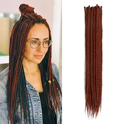 Image of Thin 0.6cm Synthetic Dreadlock Extensions Handmade 20Inch 20 Strands Crochet Hair Long Braids Hip Hop Style Soft Dreads Extensions, 350#