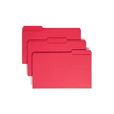 Image of Smead Colored File Folder, 1/3 Cut Tab, Legal Size, Red, 100 per Box (17743)
