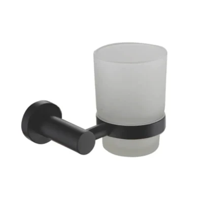Image of Showerdrape Modernity Black Stainless Steel Wall Mounted Frosted Glass Toothbrush Holder