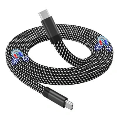 Image of Magtame USB C Cable, Magnetic to Cable 60W(3A), Coiled Cord 3.3ft, Nylon Braided Flat Type Fast Charging Compatible for Device Pad Samsung Galaxy, Blue
