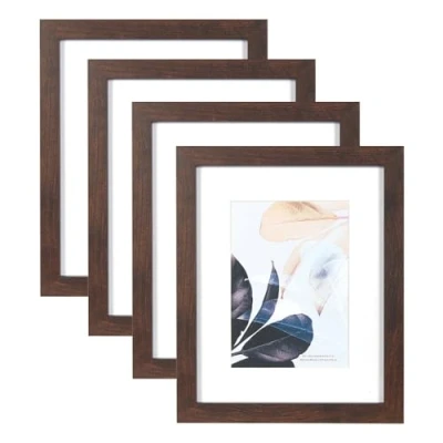 Image of Scholar Tree Walnut 10x8 Photo Frames Set of 4, Wooden Picture for Freestanding and Wall Mountable…