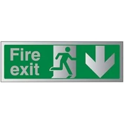 Image of V Safety Fire Exit Arrow Down Sign 450 mm x 150 1.6 Alu Rigid Plastic