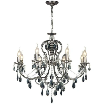 Image of Luna Crystal Ceiling 8 Light E14 Black Chrome/Crystal