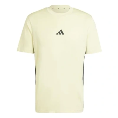Image of adidas Men&#039;s Essential Three Stripes Single Jersey TEE, Powder Yellow/Black, S
