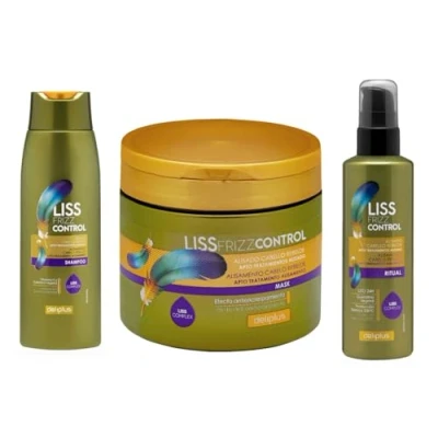 Image of Pack 3 Shampoo 400 ml + Mask Hydrocream 200 Liss Frizz Control Rebel Hair with Vitamin E and Keratin. Deliplus