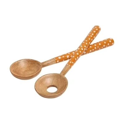 Image of Dexam Sintra Mango Wood Spotted Salad Servers Ochre
