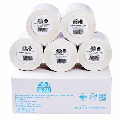 Image of 5 x Rolls of Thermal Labels 100MM 150MM (6&quot; 4&quot;) Plain White