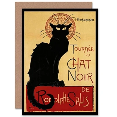 Image of Wee Blue Coo Personalised Black Cat Chat Noir Vintage France Rodolphe Paris Greeting Card Arty Art All Occasion Birthday