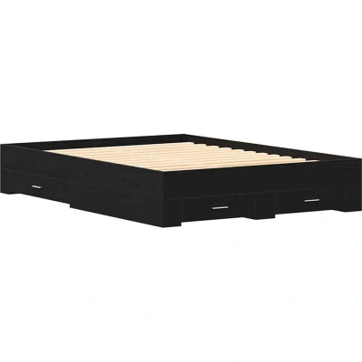 Image of vidaXL Bed Frame with Drawers Black oak Engineered wood 160 x 200 cm