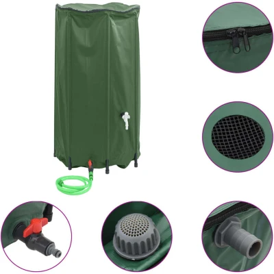 Image of vidaXL 380L Blue PVC Foldable Water Tank with Tap and Mesh Lid for Garden Irrigation Outdoor Activities, Durable Rainwater Collection Container