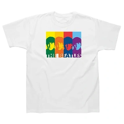 Image of The Beatles White T Shirt for Kids (Retro Rainbow Design), Shirt, Machine Washable Tshirt. Gifts Kids, Rock Band Shirts Genuine Merchandise