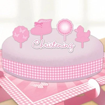Image of amscan Christening Pink Booties Cake Decorating Kits