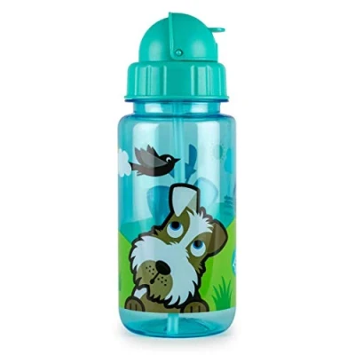 Image of TUM Flip Top Kids Water Bottle With Straw, Tritan Toddler Bottle, 400ml, BPA Free (Scruff the Dog)