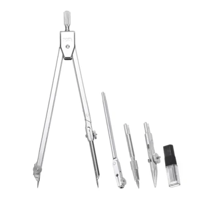 Image of M&amp;G Compass for Geometry, Metal with Extra Lead Refills Geometry Math Drafting Drawing Measuring Tools Classroom Office Supplies, Silver Tone