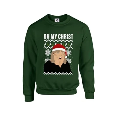 Image of New Spirit Original Pam meme oh my christ christmas xmas festive novelty Unisex Funny Adults Sweatshirt Jumper Forest Green