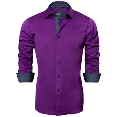 Image of J.VER Mens Dress Shirts Long Sleeve Formal Slim Fit Business Work Wedding Regular Silk Stretch Non Iron S 6XL Purple