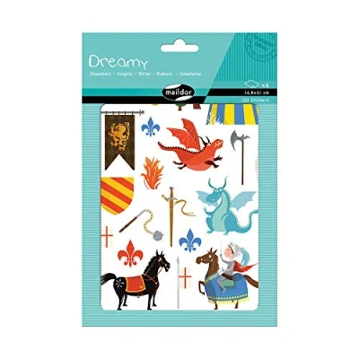 Image of Maildor Ref AE135O Dreamy Decorative Stickers (Pack of 6 Sheets) Fantasy Dragon Designs 14.8 x 21cm, Approximately 120 Per Pack, Repositionable
