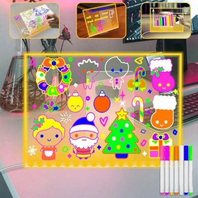 Image of Fanrui A4 Size Light up Memo, LED Message Board with 7 Colors Pen &amp; Adjust Stand Dimmable, 11.81 x 7.87 Glow Acrylic Board,Note Memo Illuminated Wordpad,Arts Doodle Notepad for Home School Office