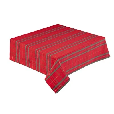 Image of Christmas Tartan Tablecloth 68 inch Round (173 cm) Woven in Green, Red and Gold. Easy Care (13685)