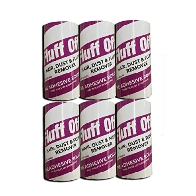 Image of Fluff Off 6 Lint Roller Refills 90 Spiral Wound Easy Peel Sheets Per Roll
