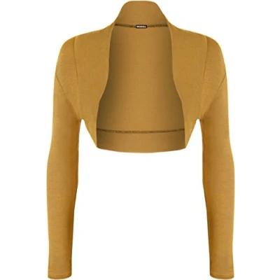 Image of WearAll Womens Plus Size Plain Long Sleeve Cropped Ladies Shrug Bolero Cardigan Top Mustard 20 22