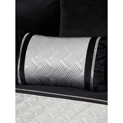 Image of Rapport Capri Filled Boudoir Cushion Bed and Sofa Accessory 30x50cm Black Silver Velvet