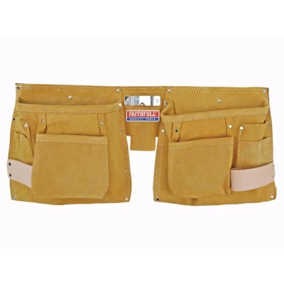 Image of Faithfull FAIDTNP3 Suede Double Tool and Nail Pouch 215 mm x 500 with Webbing Belt (Fits Waists 29 46 Inch)