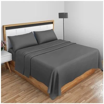 Image of Easy Care Percale Flat Sheets Double Shrinkage And Fade Resistant Bedsheet Non Iron Bedding Polycotton Fabric Sheet Charcoal