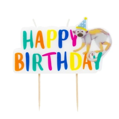 Image of Talking Tables Safari Animal Themed Happy Birthday Candle Large Colourful Jungle Zoo Decoration, Topper for Cakes 11cm