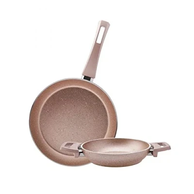 Image of Karaca Granite Induction Hob Pan Set Non Stick Kitchen Cooking Cookware 2 Piece, Rose Gold
