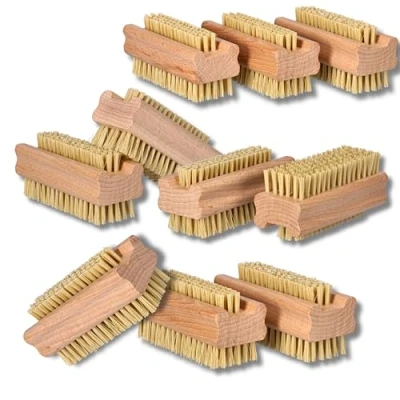 Image of ToolSpace 10x Nail Brush Double Sided Wood Solid Strong Mix Agawa Tapica and Synthetic Bristles Cleaning Hand Wash Finger Scrubbing for Dirt
