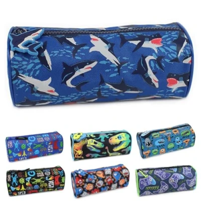 Image of Fashion Stationery Pencil Case Boys Girls Kids Childrens Black Gamer Shark Monsters and Alien Cases Primary School Storage Gifts Stocking Filler for Birthdays (Dark Blue)