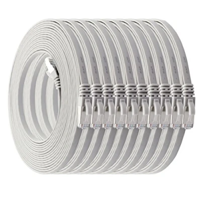 Image of 1aTTack.de 2m white pack of 10 Cat7 flat cable network Cat 7 raw Gigabit Lan (10Gbit/s) ribbon installation patch slim Rj 45 plug Cat6a