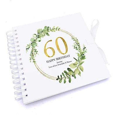 Image of Personalised 60th Birthday Gift for her Scrapbook Photo Album Gold Wreath