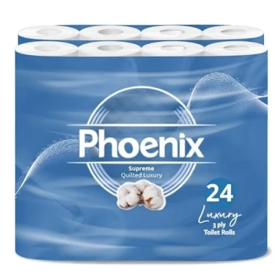 Image of 24 Roll Phoenix Soft Supreme Luxury Quilted 3 Ply Non Fragranced Toilet Rolls (24)