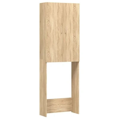 Image of vidaXL Washing Machine Cabinet, Versatile Storage Unit, Sonoma Oak Finish, Engineered Wood, 2 Doors and 3 Compartments, 64x25.5x190 cm Dimensions