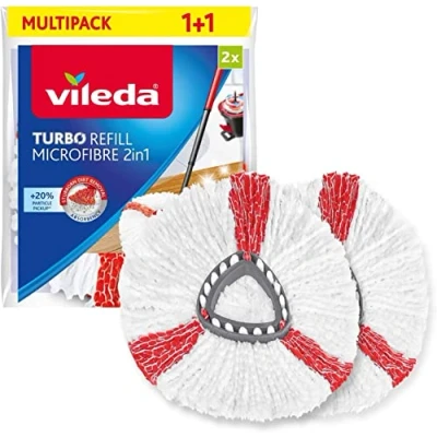Image of Vileda Turbo 2in1 Spin Mop Refill, Pack of 2 Head Replacements, Fits all Mops, Authentic