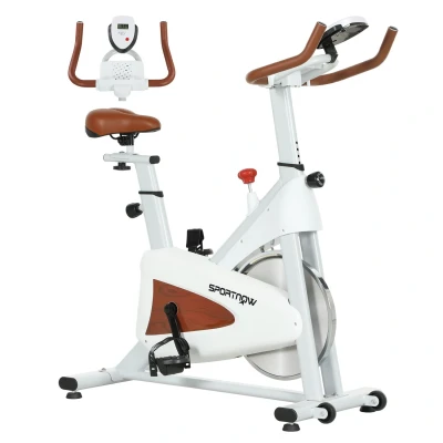 Image of SPORTNOW Indoor Exercise Bike, Quiet Stationary Stylish Cycling Machine with Adjustable Seat and Resistance, LCD Monitor, Tablet Holder, for Home Gym Cardio Workout, White