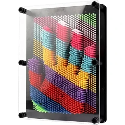 Image of NOVAEASE Large 3D Silver Metal Pin Art, Rainbow Plastic Picture Impressions Gadget Frame, Novelty Gift Desktop Gadgets, Sculpture Hand, Face, Classic Retro Game (21cm x 16cm) (Rainbow)